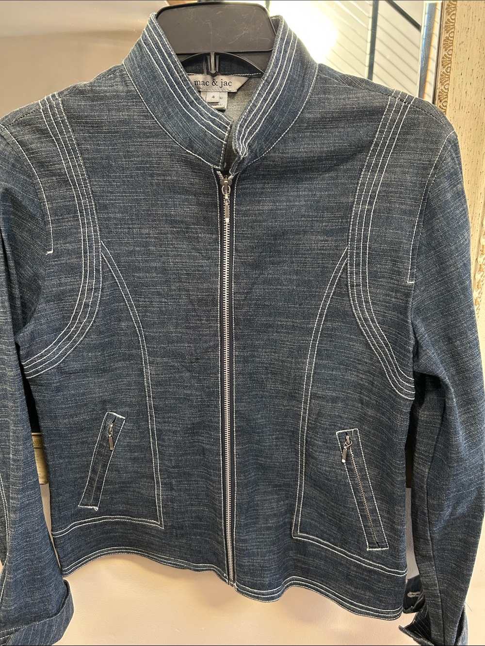 mac & jac Dark Blue Denim-Style Zip Jacket with Contrast Stitching